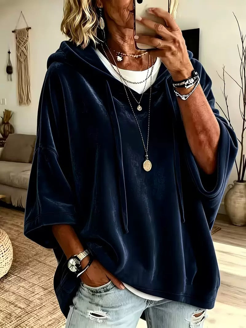 Women's Velour Oversized Hoodie 3/4 Sleeve