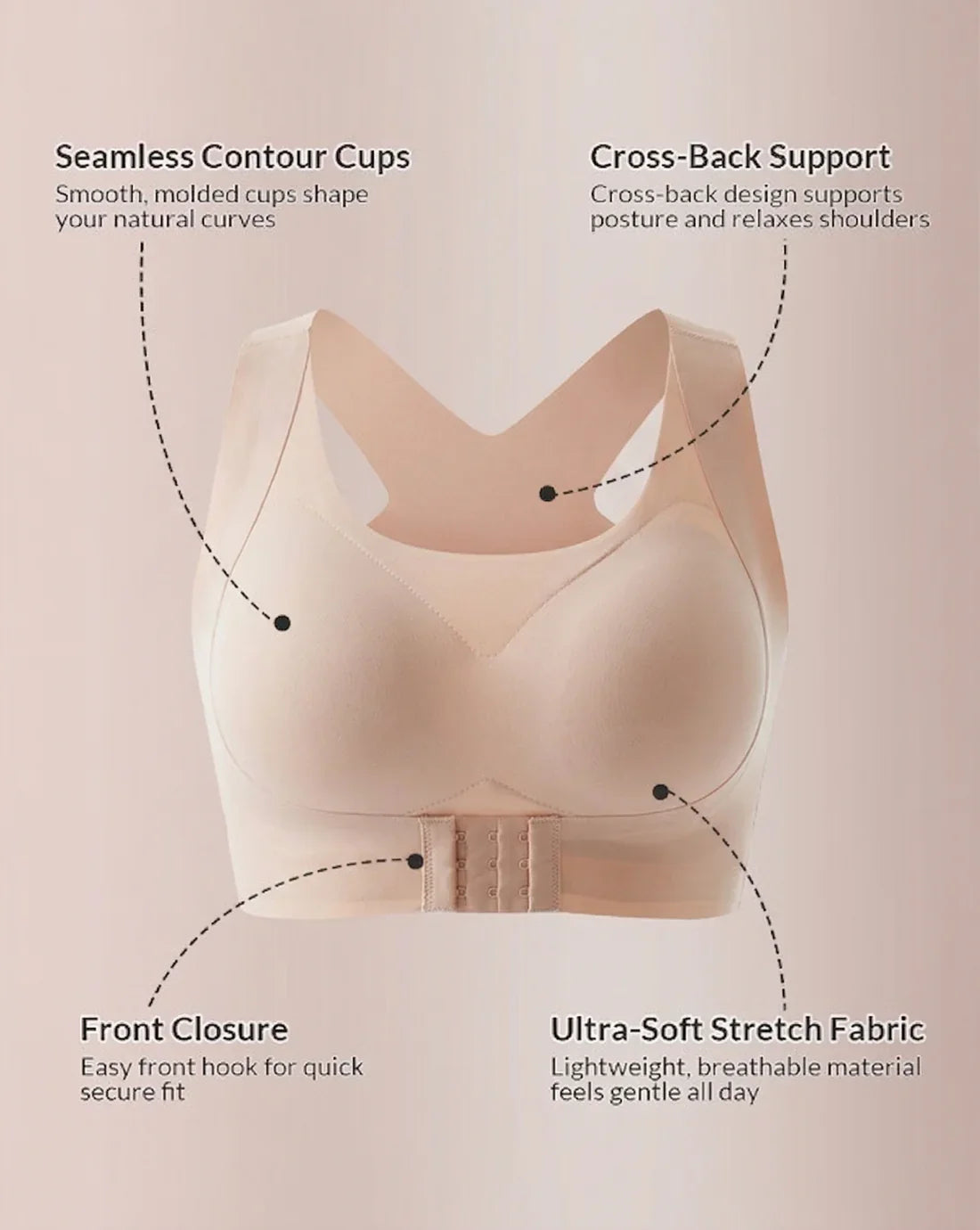 Front Closure Cross-Back Wireless Support Bra