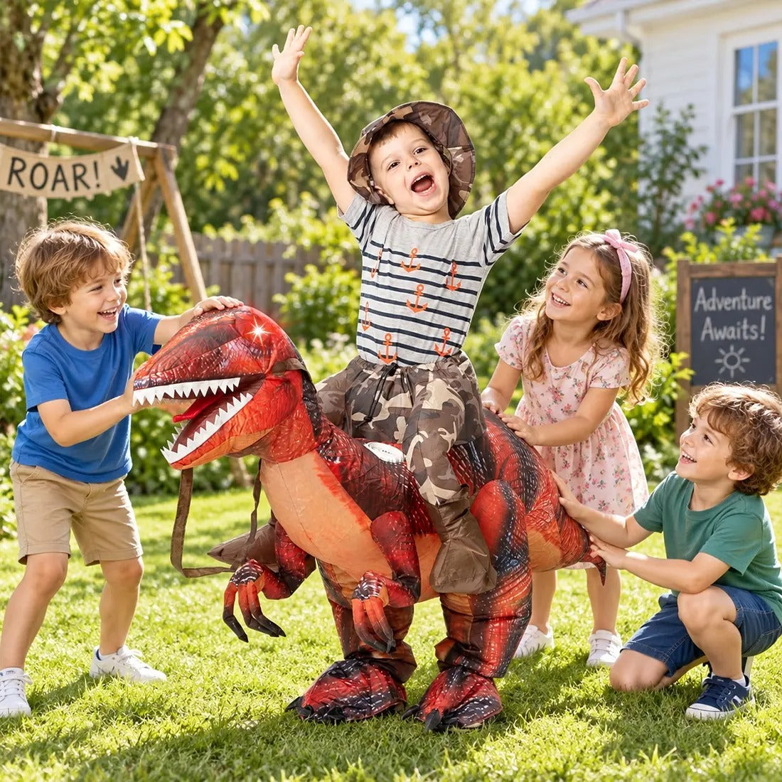 DEASIA  Men’s Inflatable T-Rex Dinosaur Costume – Full Body Blow-Up Halloween Costume with Glowing Red Eyes