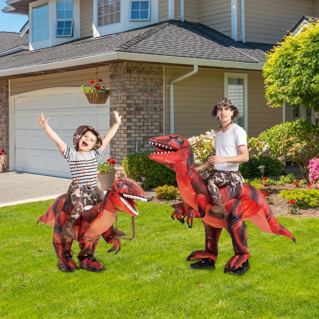DEASIA  Men’s Inflatable T-Rex Dinosaur Costume – Full Body Blow-Up Halloween Costume with Glowing Red Eyes