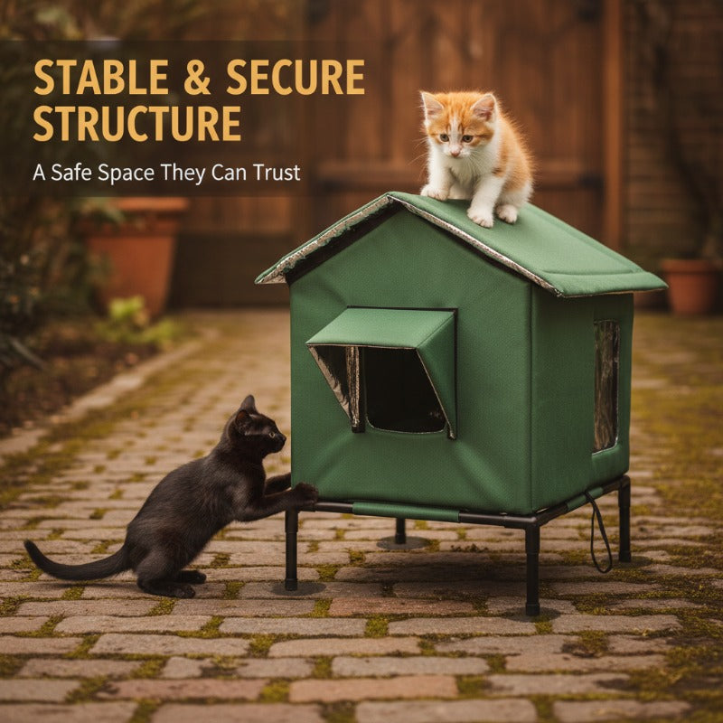 🐱 LIMITED-TIME 50% OFF! All-Weather Elevated Outdoor Cat House – Waterproof, Thermal Lining, Foldable✨