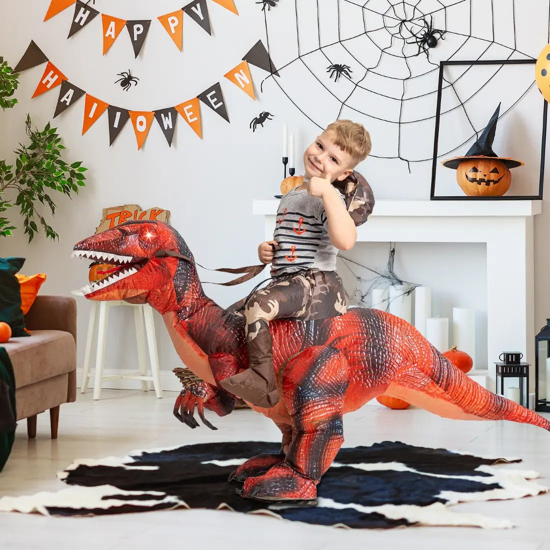 DEASIA  Men’s Inflatable T-Rex Dinosaur Costume – Full Body Blow-Up Halloween Costume with Glowing Red Eyes
