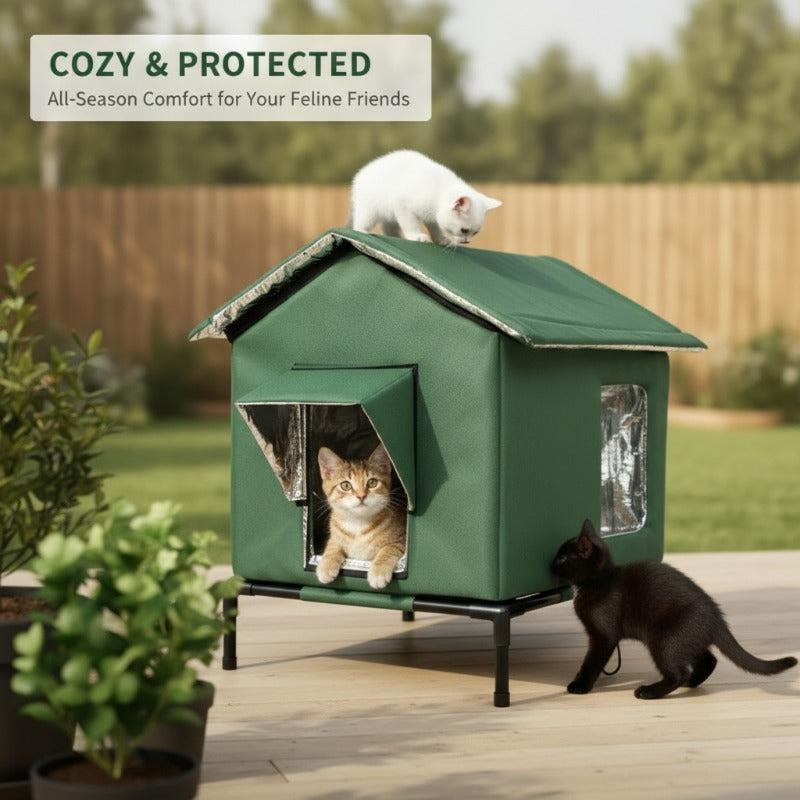 🐱 LIMITED-TIME 50% OFF! All-Weather Elevated Outdoor Cat House – Waterproof, Thermal Lining, Foldable✨