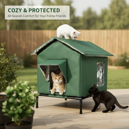 🐱 LIMITED-TIME 50% OFF! All-Weather Elevated Outdoor Cat House – Waterproof, Thermal Lining, Foldable✨
