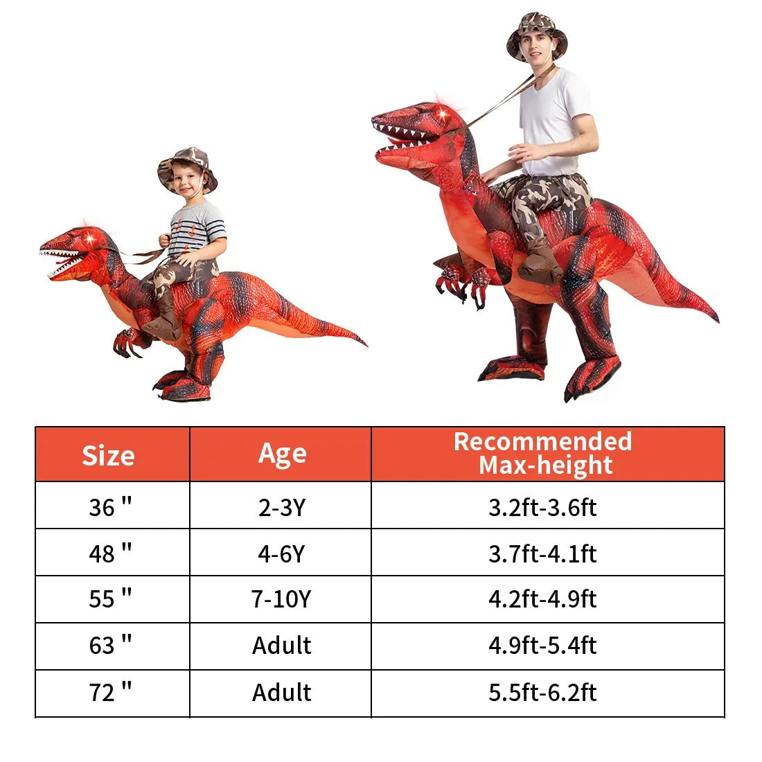 DEASIA  Men’s Inflatable T-Rex Dinosaur Costume – Full Body Blow-Up Halloween Costume with Glowing Red Eyes