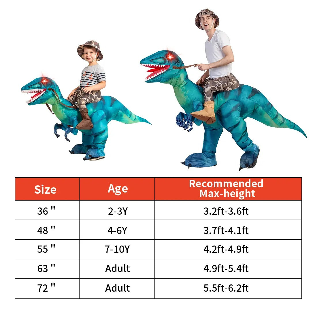 DEASIA  Men’s Inflatable T-Rex Dinosaur Costume – Full Body Blow-Up Halloween Costume with Glowing Red Eyes