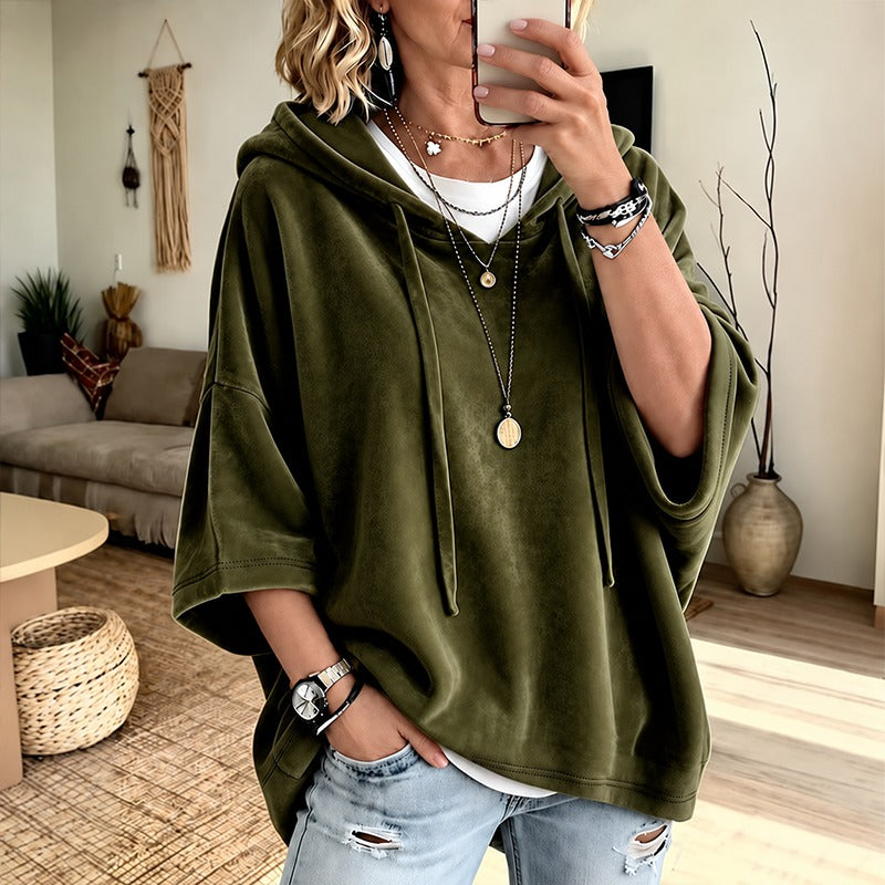 Women's Velour Oversized Hoodie 3/4 Sleeve