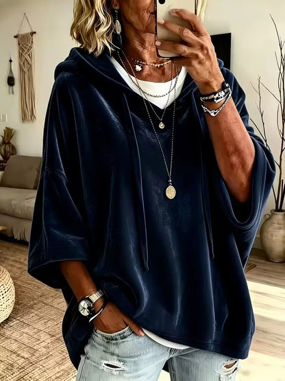 Women's Velour Oversized Hoodie 3/4 Sleeve
