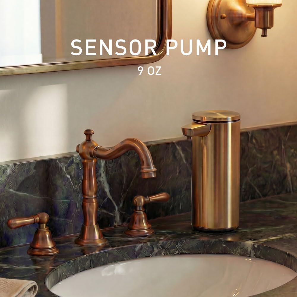Liquid Sensor Pump, 9 oz Automatic Soap Dispenser for Kitchen and Bathroom, Touchless Motion Sensor, Variable Dispense, Rechargeable, No-Drip Spout, High-Grade Brushed Stainless Steel