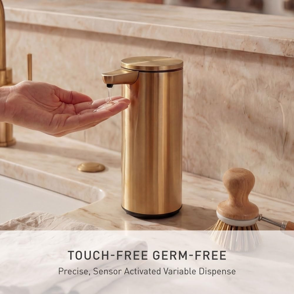 Liquid Sensor Pump, 9 oz Automatic Soap Dispenser for Kitchen and Bathroom, Touchless Motion Sensor, Variable Dispense, Rechargeable, No-Drip Spout, High-Grade Brushed Stainless Steel