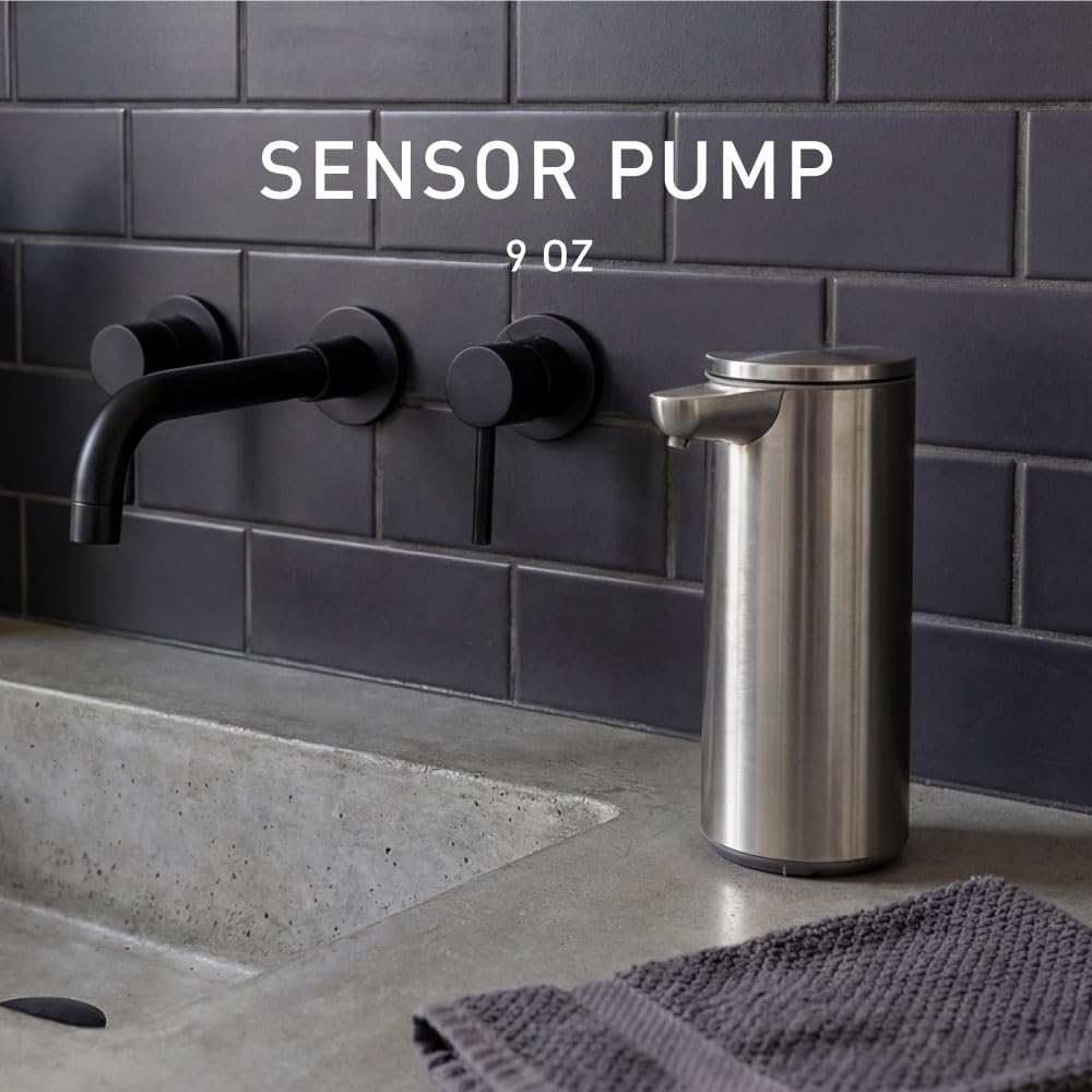 Liquid Sensor Pump, 9 oz Automatic Soap Dispenser for Kitchen and Bathroom, Touchless Motion Sensor, Variable Dispense, Rechargeable, No-Drip Spout, High-Grade Brushed Stainless Steel