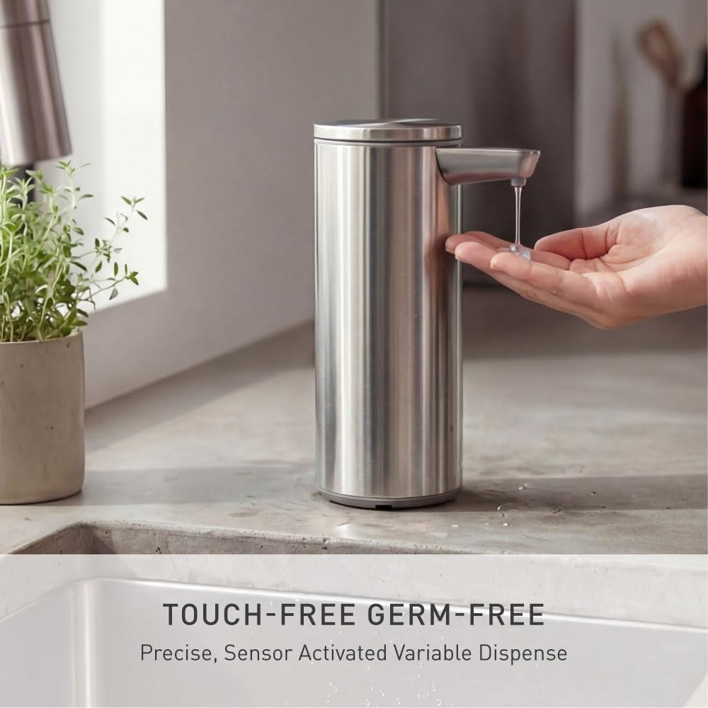 Liquid Sensor Pump, 9 oz Automatic Soap Dispenser for Kitchen and Bathroom, Touchless Motion Sensor, Variable Dispense, Rechargeable, No-Drip Spout, High-Grade Brushed Stainless Steel