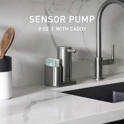 Liquid Sensor Pump, 9 oz Automatic Soap Dispenser for Kitchen and Bathroom, Touchless Motion Sensor, Variable Dispense, Rechargeable, No-Drip Spout, High-Grade Brushed Stainless Steel
