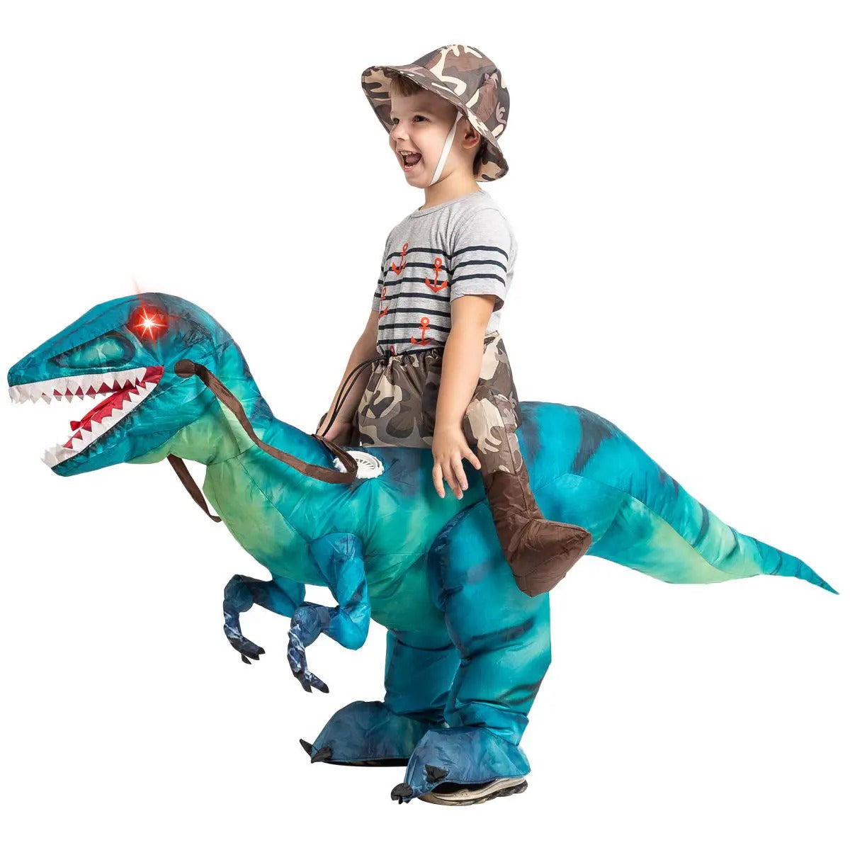 DEASIA  Men’s Inflatable T-Rex Dinosaur Costume – Full Body Blow-Up Halloween Costume with Glowing Red Eyes