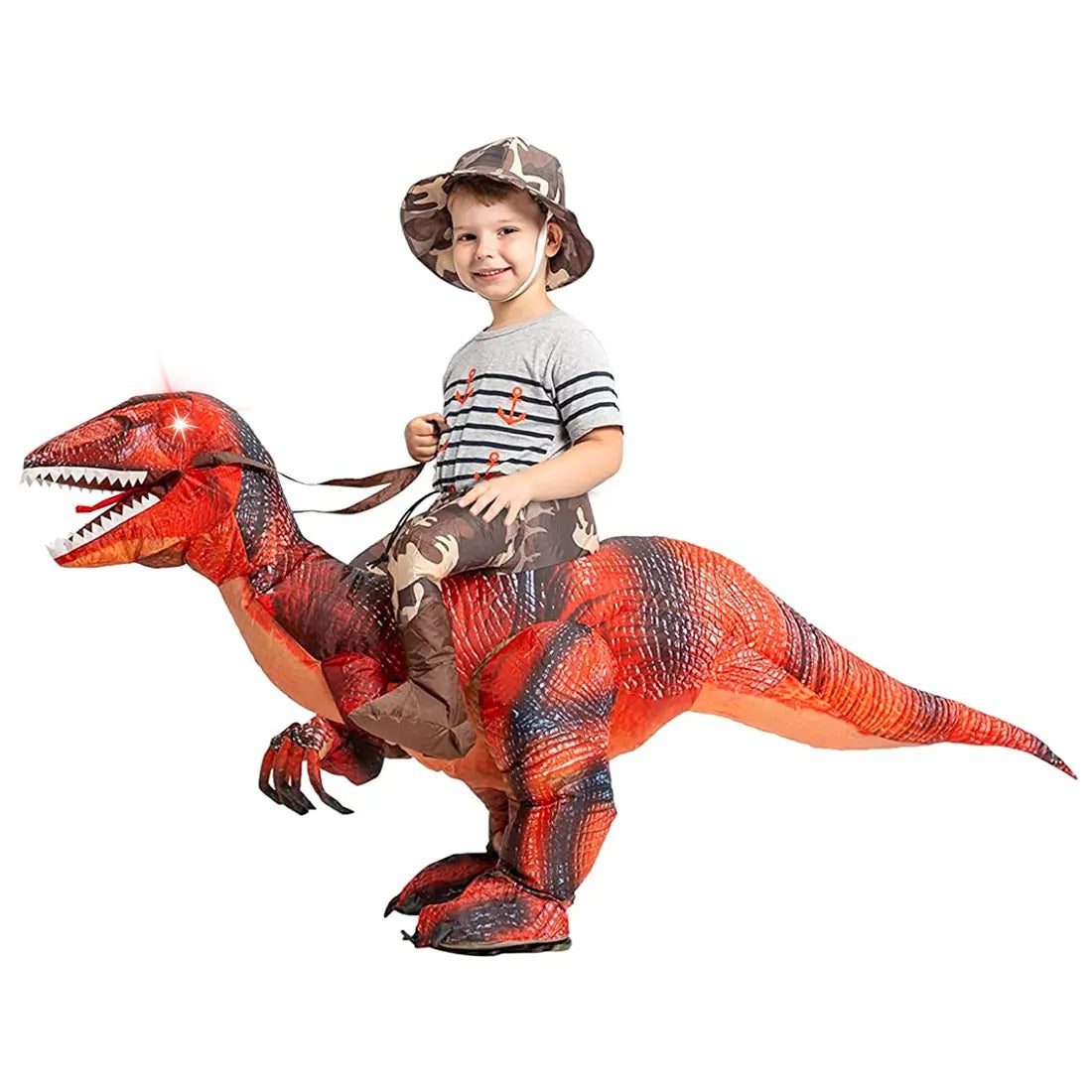 DEASIA  Men’s Inflatable T-Rex Dinosaur Costume – Full Body Blow-Up Halloween Costume with Glowing Red Eyes