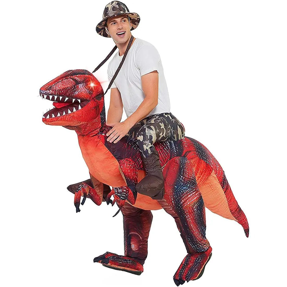 DEASIA  Men’s Inflatable T-Rex Dinosaur Costume – Full Body Blow-Up Halloween Costume with Glowing Red Eyes