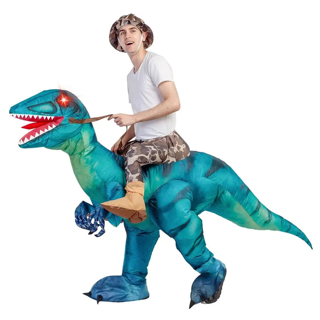 DEASIA  Men’s Inflatable T-Rex Dinosaur Costume – Full Body Blow-Up Halloween Costume with Glowing Red Eyes